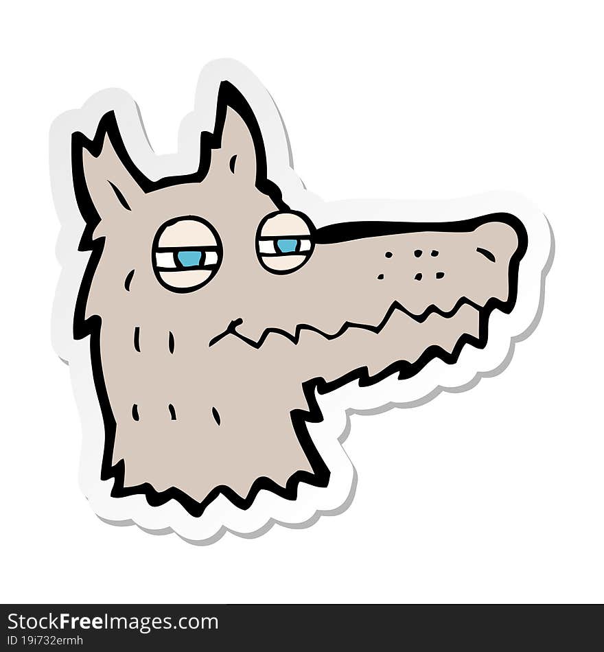 sticker of a cartoon smug wolf face