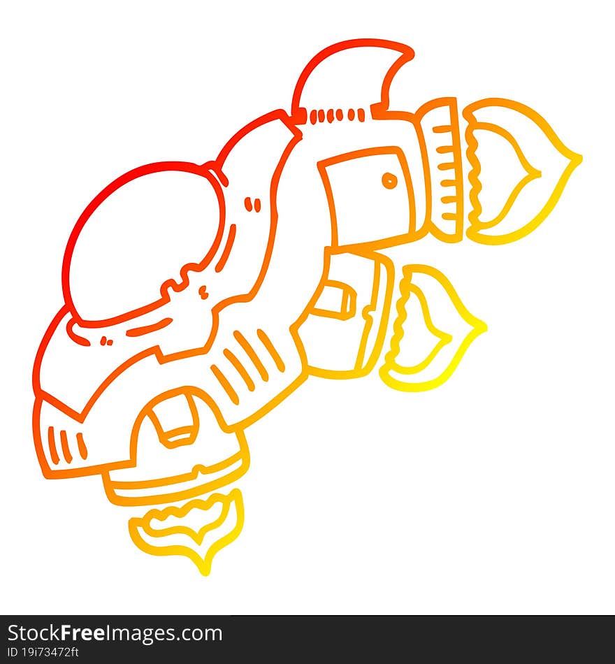 warm gradient line drawing of a cartoon space ship