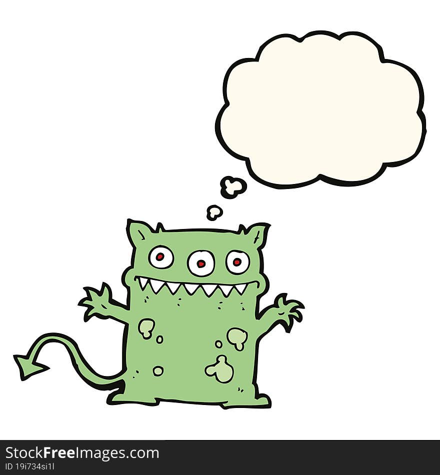 Cartoon Little Monster With Thought Bubble