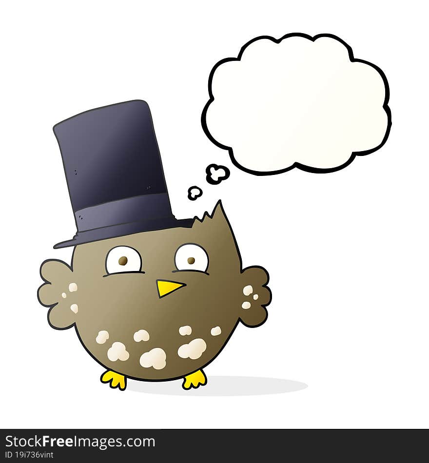 thought bubble cartoon little owl with top hat