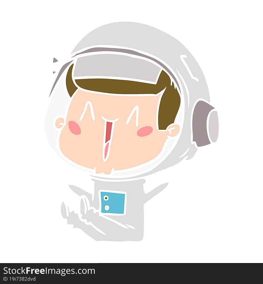 happy flat color style cartoon astronaut sitting