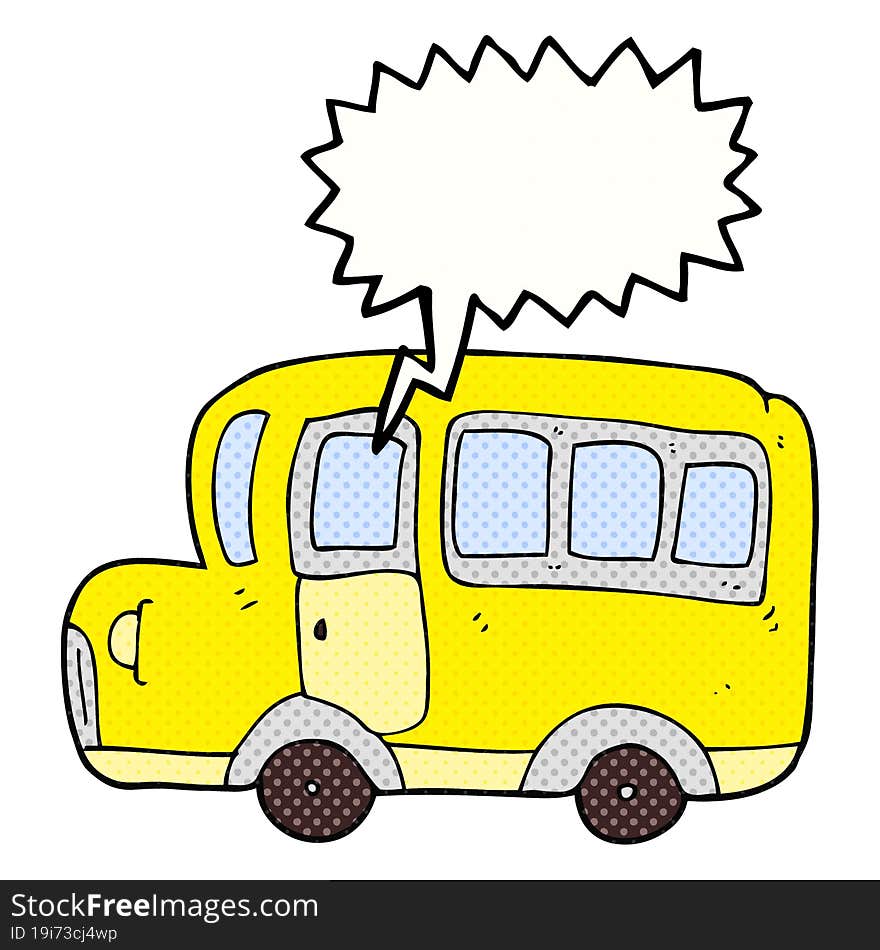 freehand drawn comic book speech bubble cartoon yellow school bus