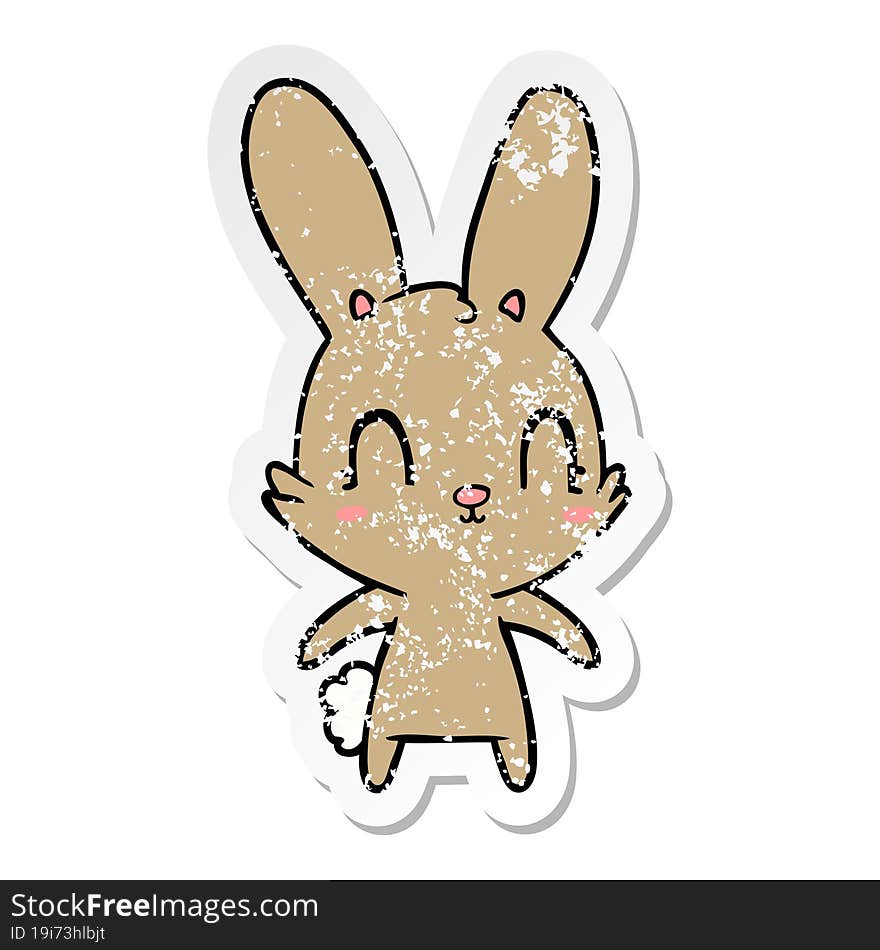 Distressed Sticker Of A Cute Cartoon Rabbit