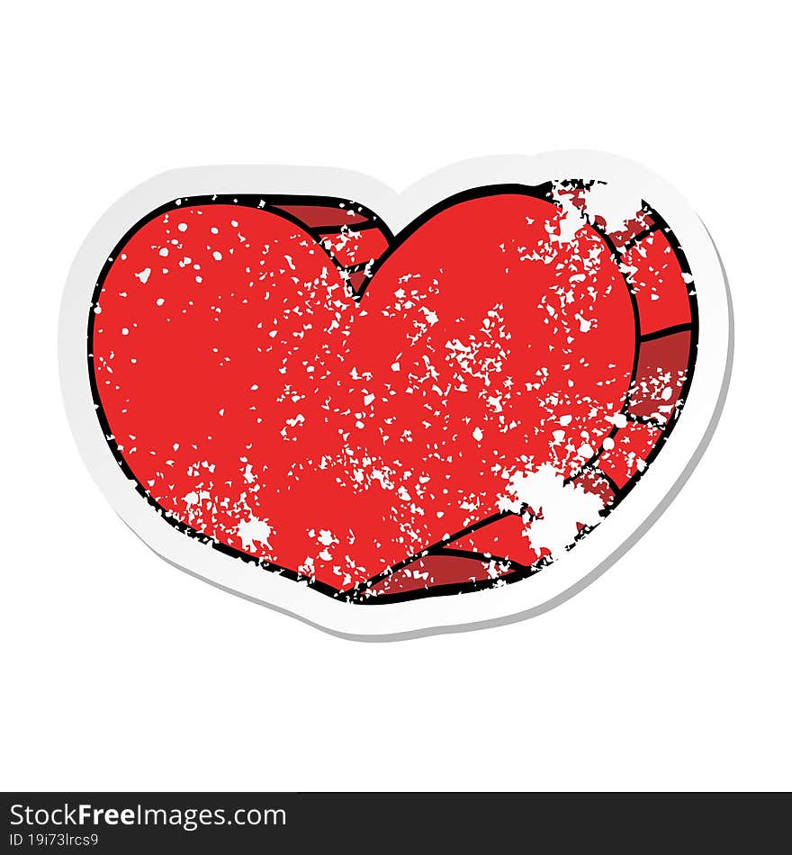 distressed sticker of a cartoon love heart