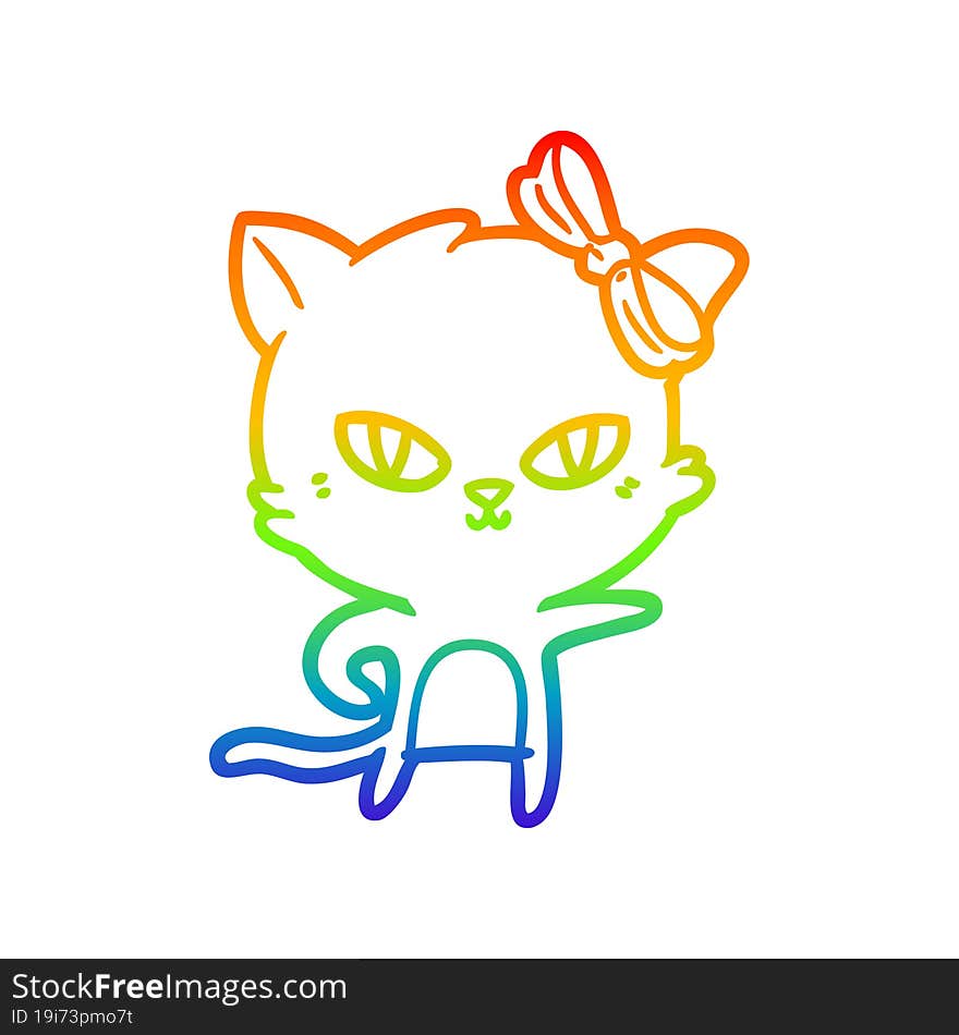 rainbow gradient line drawing of a cute cartoon cat