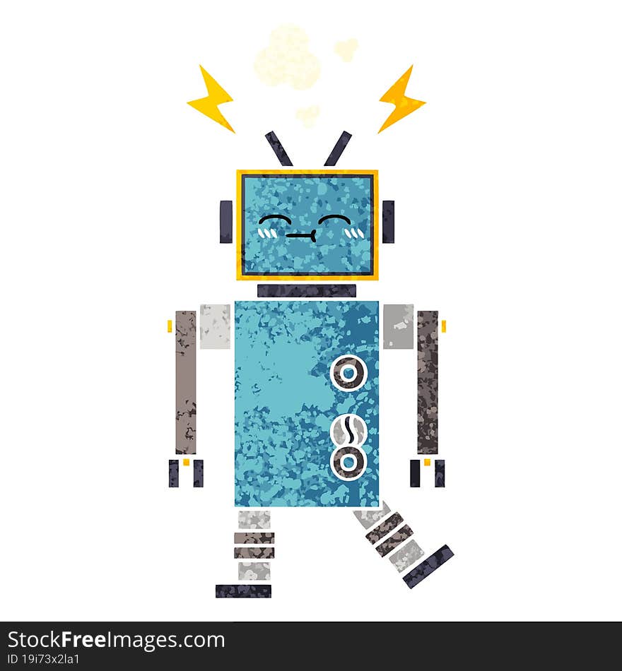 Retro Illustration Style Cartoon Robot