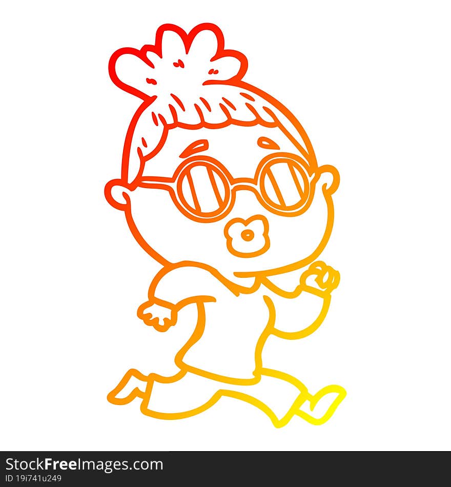 warm gradient line drawing cartoon woman wearing spectacles