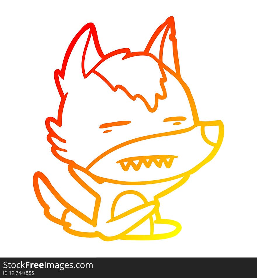 warm gradient line drawing cartoon wolf showing teeth