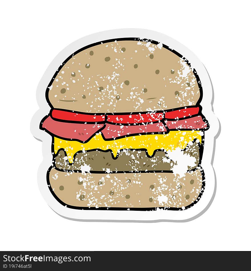 Distressed Sticker Of A Cartoon Burger