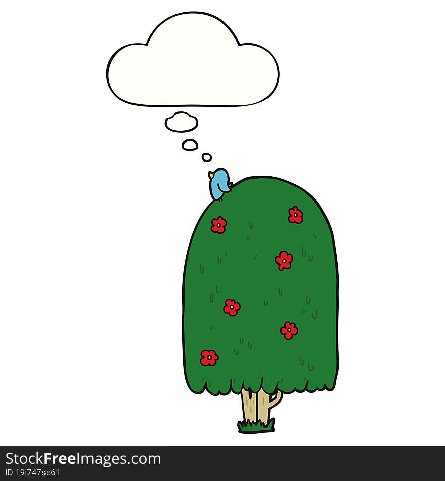 cartoon tall tree and thought bubble