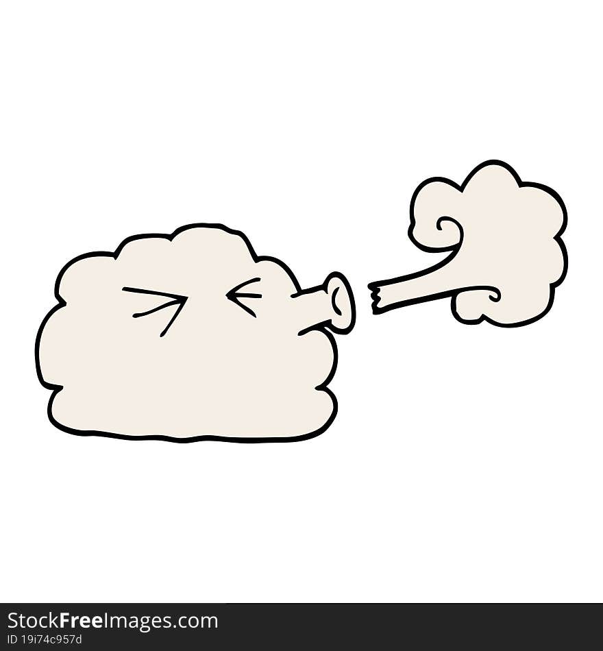 cartoon doodle cloud blowing a gale