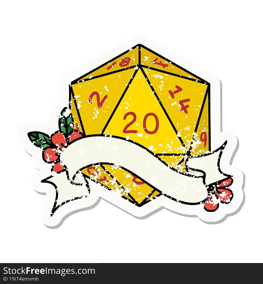 natural twenty D20 dice roll grunge sticker