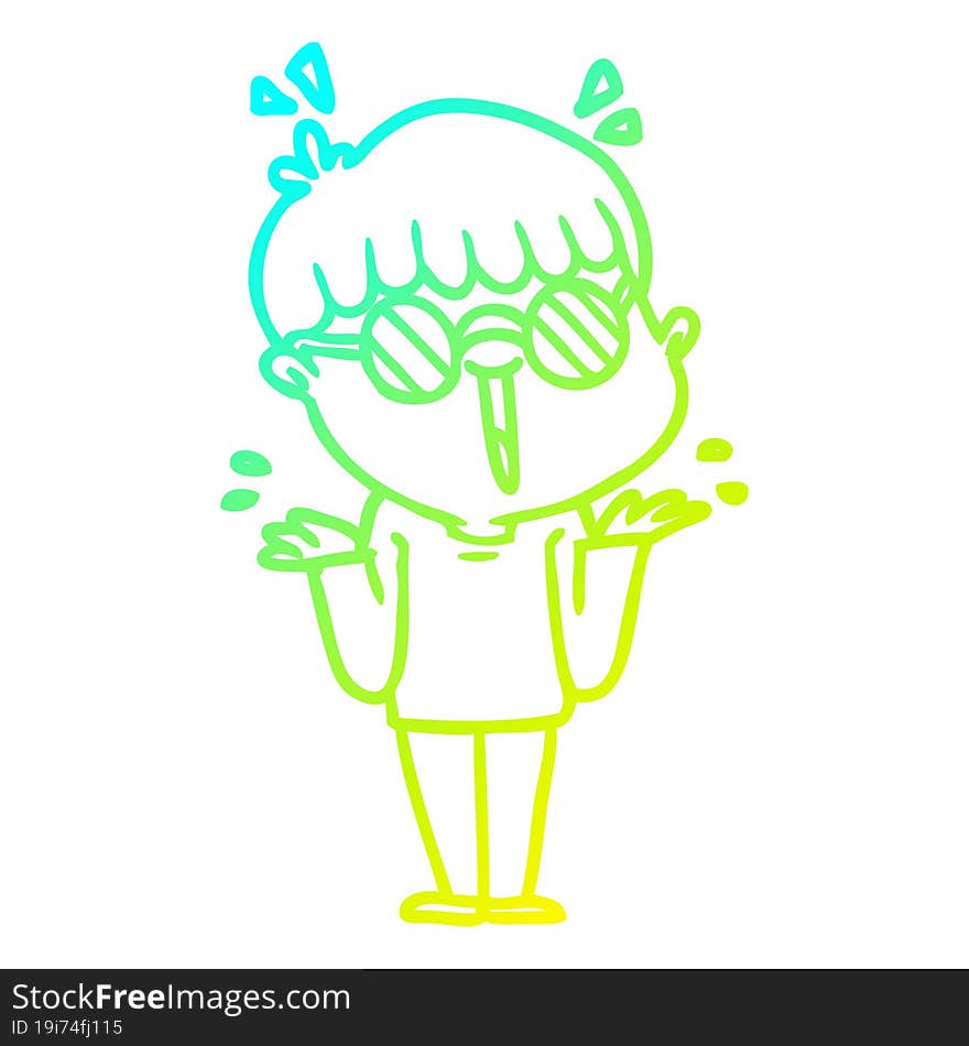 cold gradient line drawing cartoon boy wearing spectacles