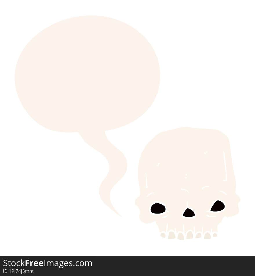 Cartoon Spooky Skull And Speech Bubble In Retro Style