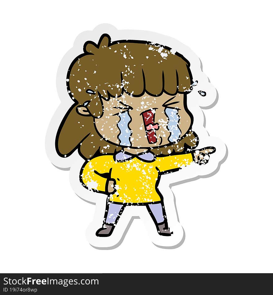 distressed sticker of a cartoon woman in tears