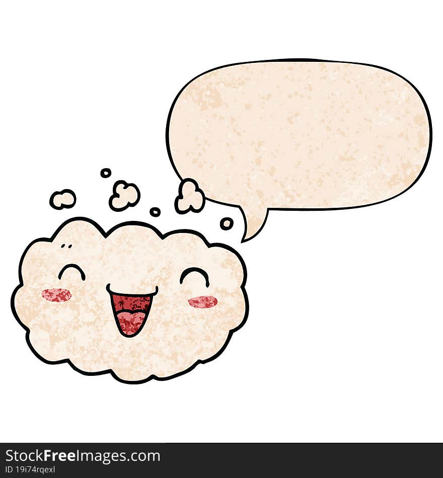 happy cartoon cloud and speech bubble in retro texture style