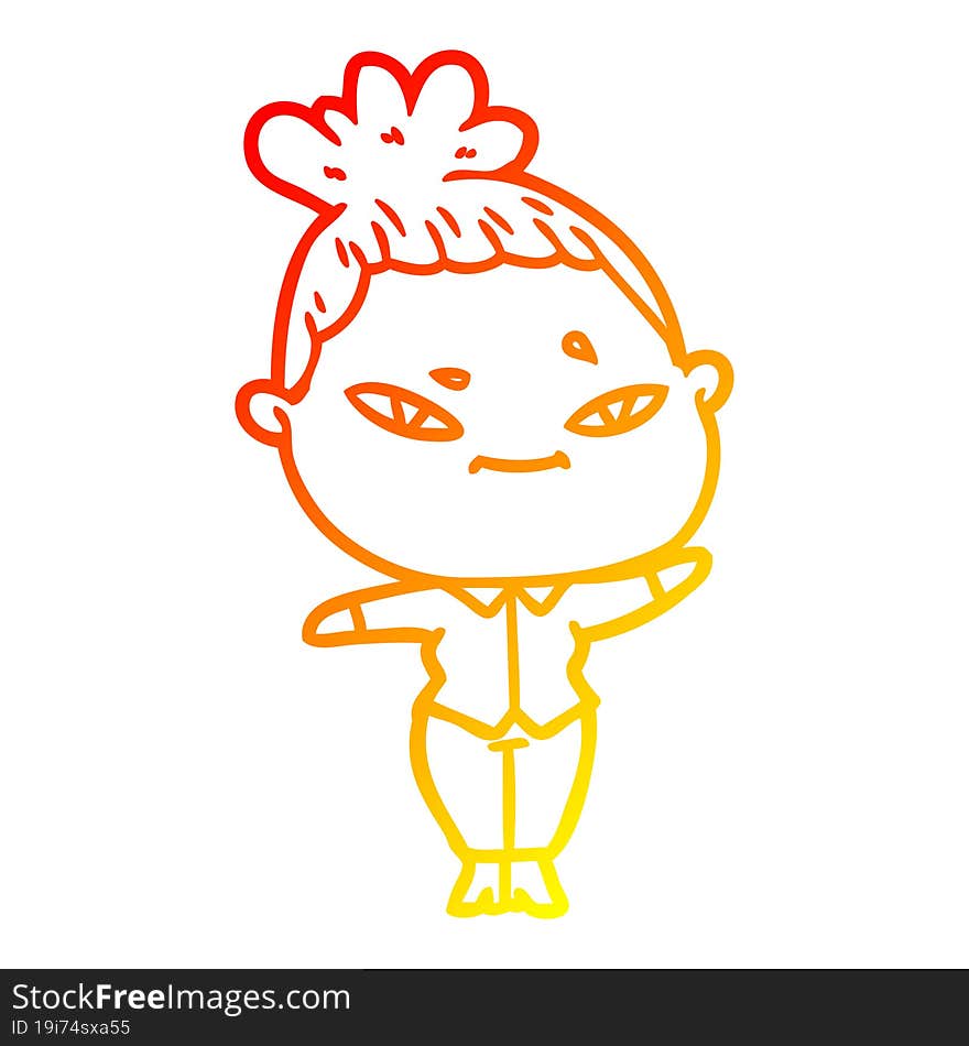 warm gradient line drawing of a cartoon woman