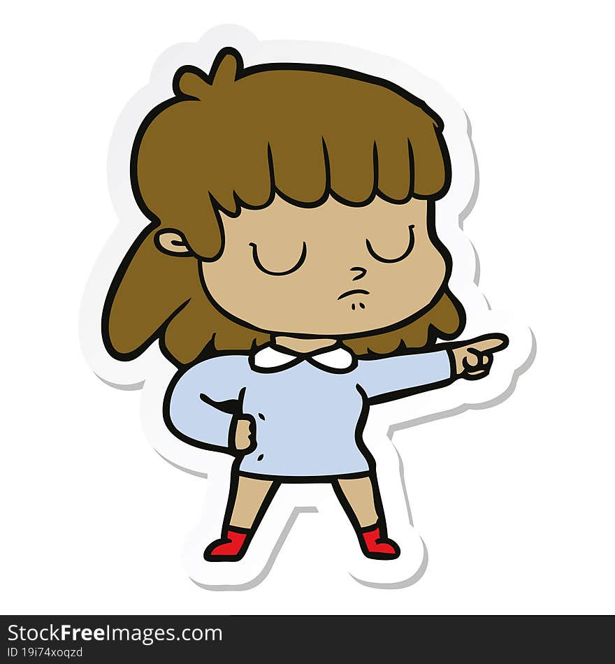 sticker of a cartoon indifferent woman accusing