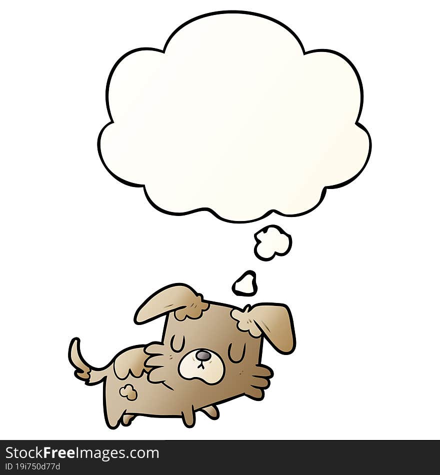 cartoon dog and thought bubble in smooth gradient style