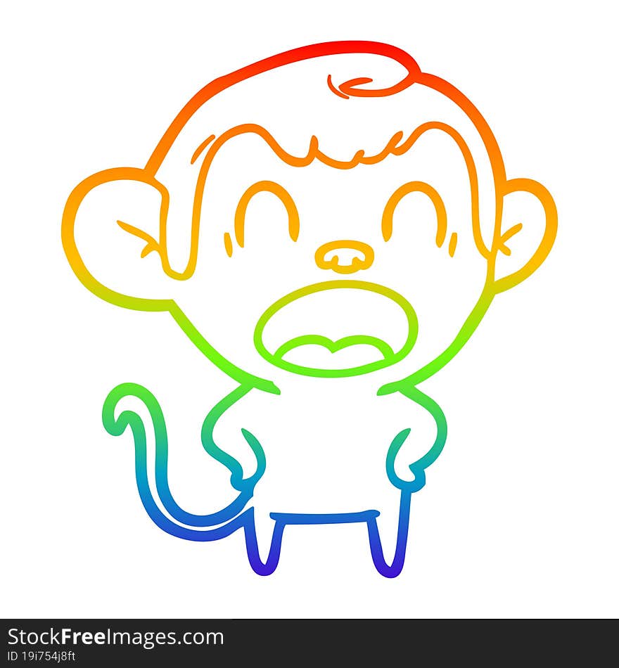 rainbow gradient line drawing shouting cartoon monkey