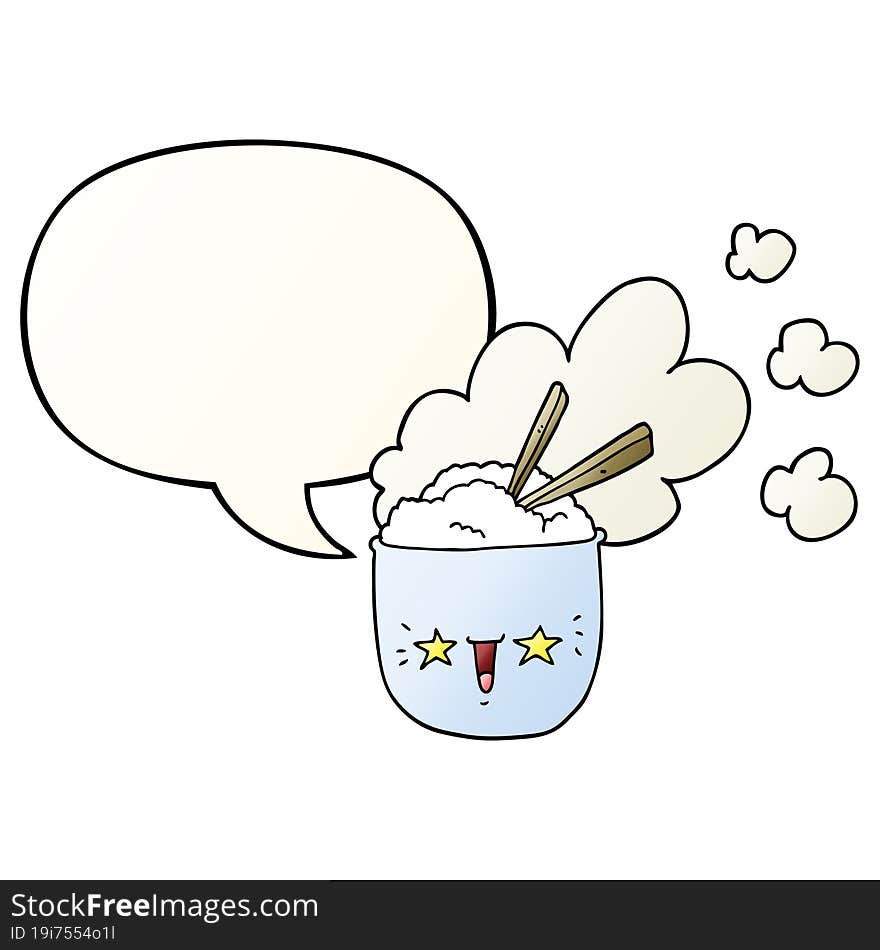 Cute Cartoon Hot Rice Bowl And Speech Bubble In Smooth Gradient Style