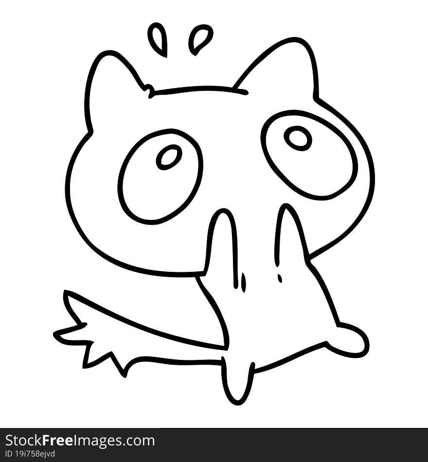 line drawing illustration kawaii of a shocked cat. line drawing illustration kawaii of a shocked cat