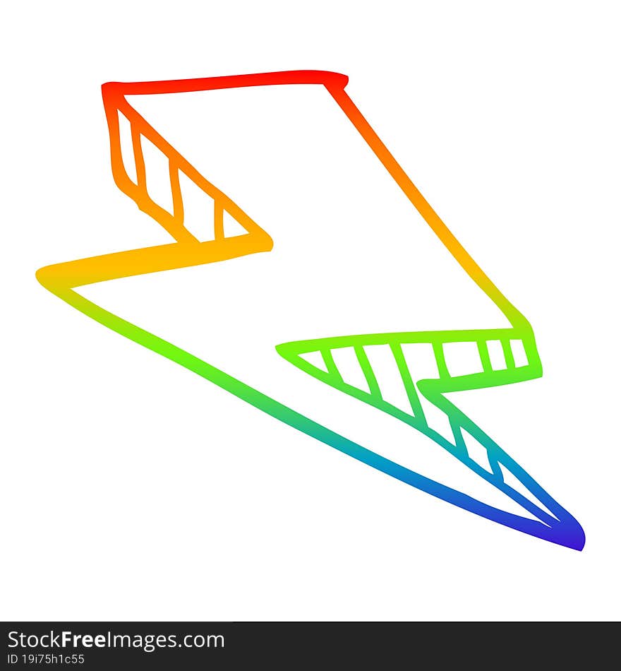 rainbow gradient line drawing cartoon lightening bolt