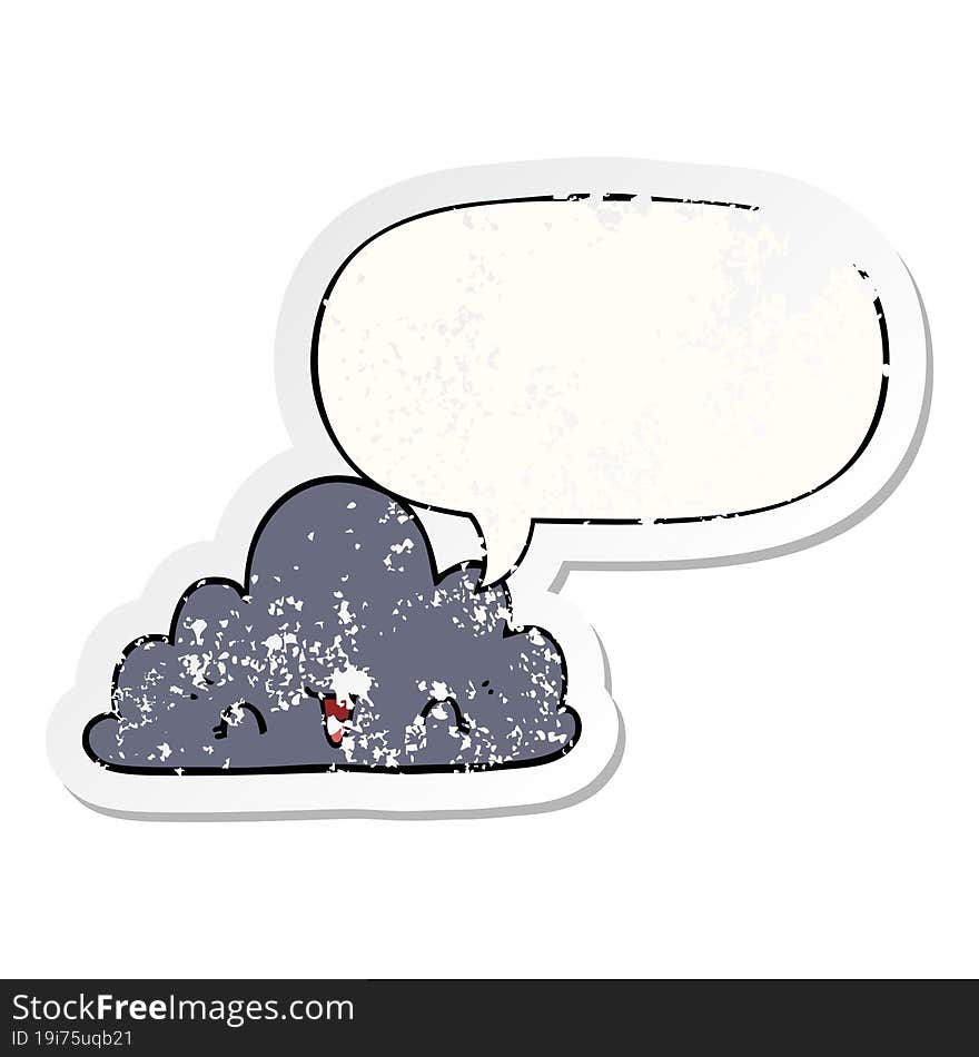 cute cartoon cloud and speech bubble distressed sticker