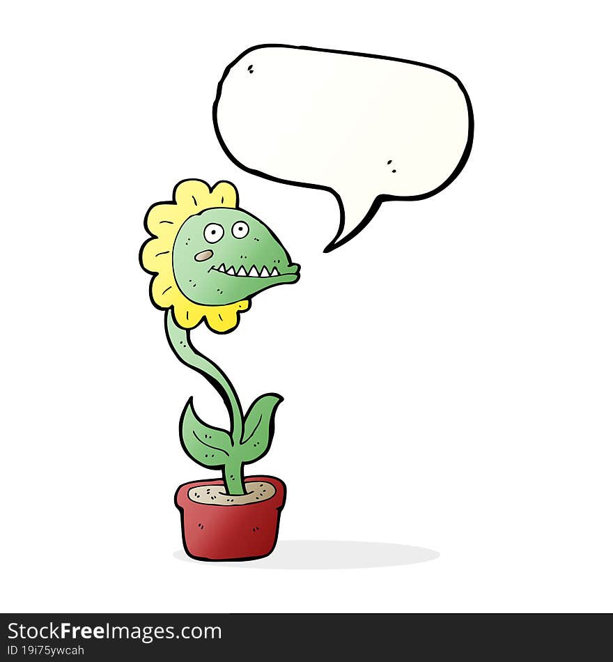 cartoon monster plant with speech bubble