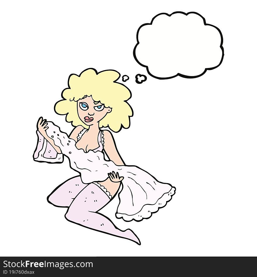 cartoon woman changing with thought bubble