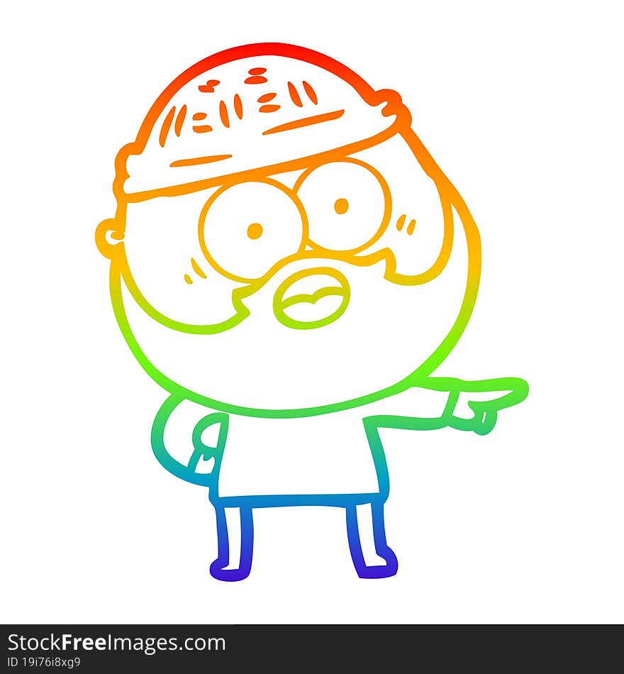 rainbow gradient line drawing cartoon bearded man pointing