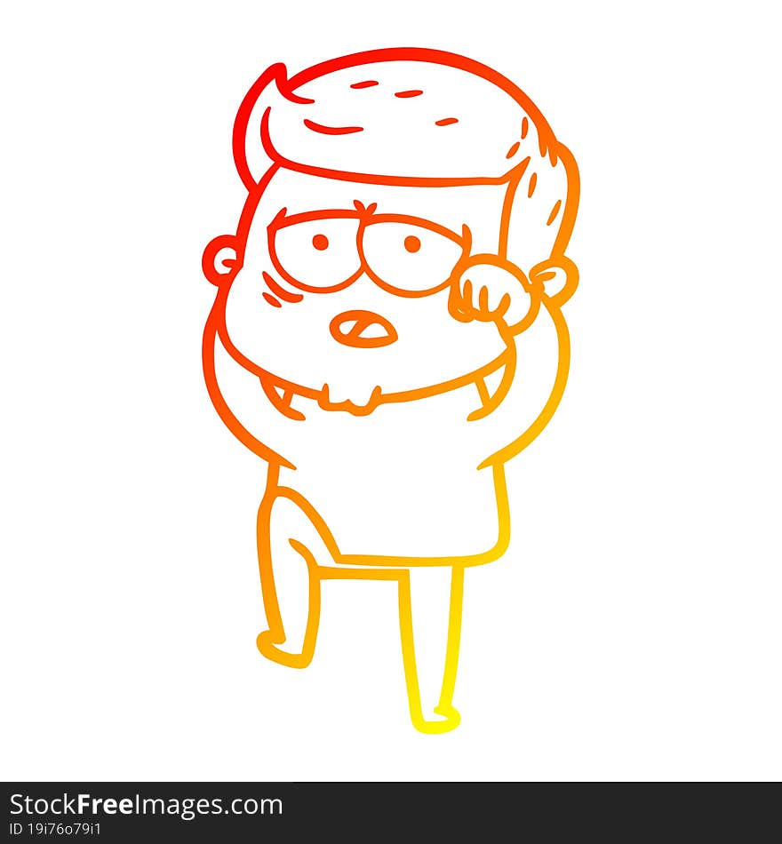 warm gradient line drawing cartoon tired man