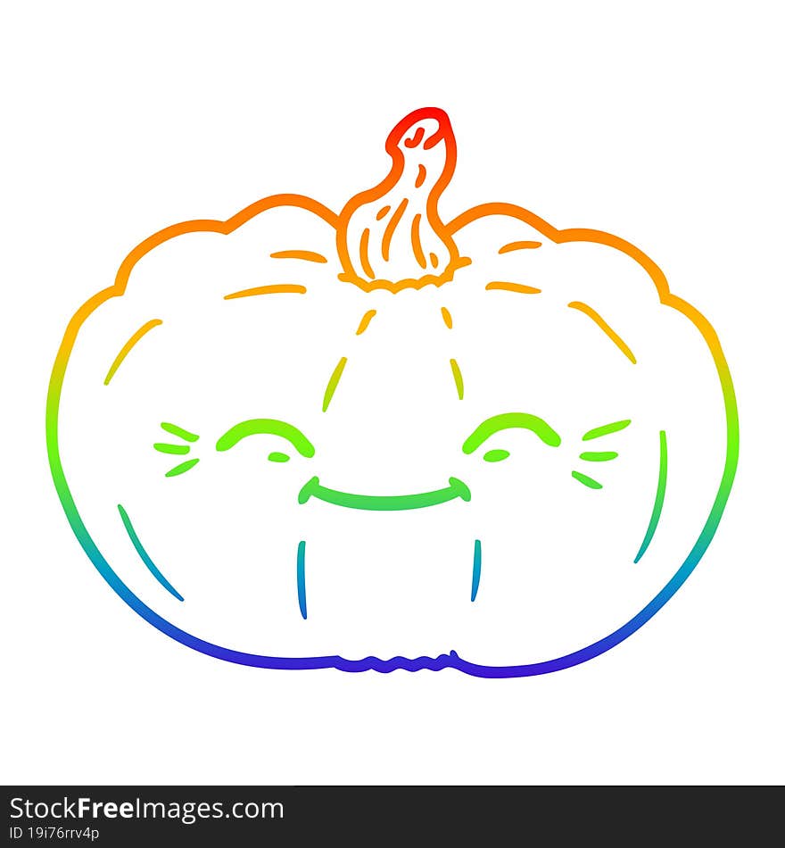 rainbow gradient line drawing of a cartoon pumpkin