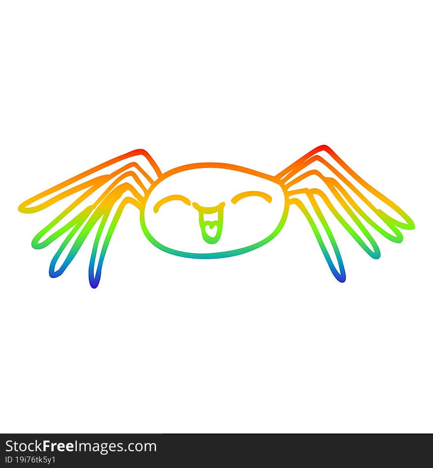 rainbow gradient line drawing of a cartoon happy spider