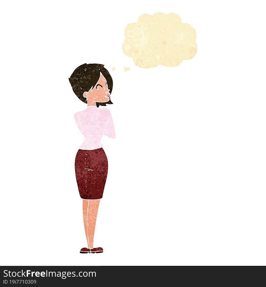 cartoon businesswoman ignoring with thought bubble