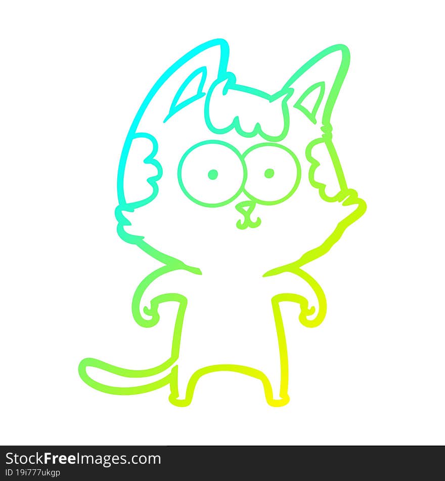 cold gradient line drawing of a happy cartoon cat