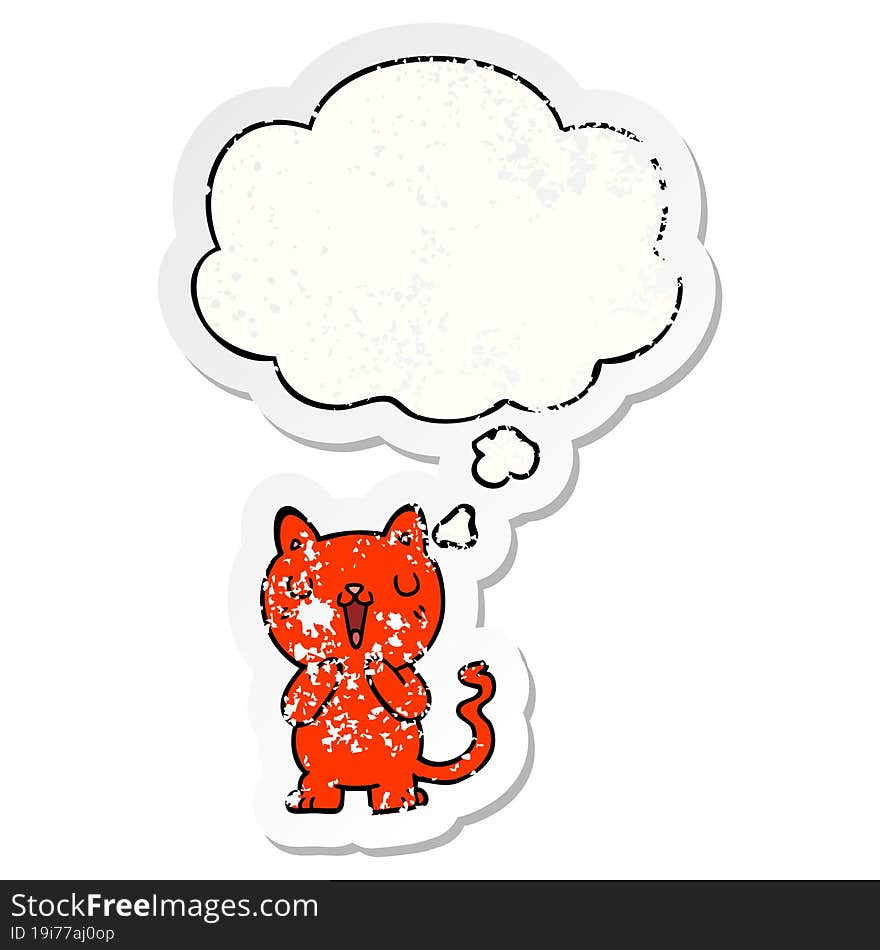 cartoon cat with thought bubble as a distressed worn sticker