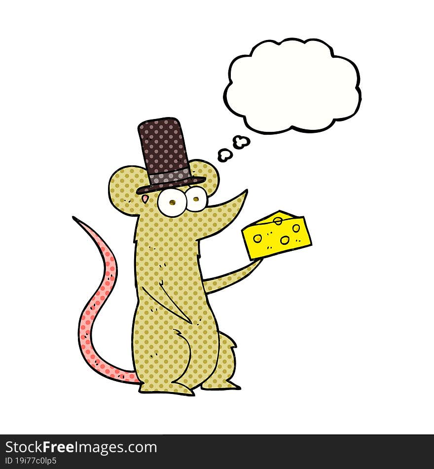 freehand drawn thought bubble cartoon mouse with cheese