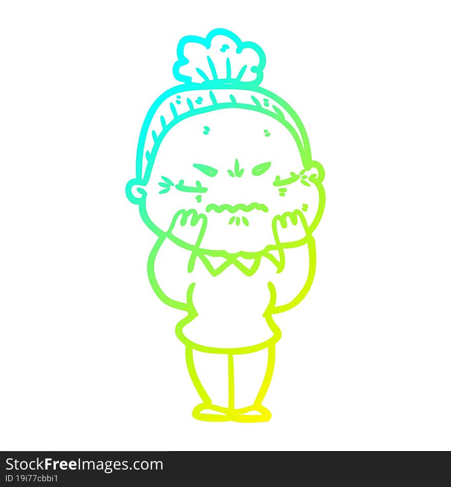 Cold Gradient Line Drawing Cartoon Annoyed Old Lady