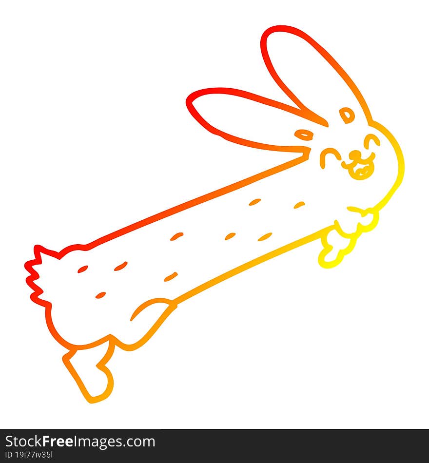 warm gradient line drawing of a funny cartoon rabbit