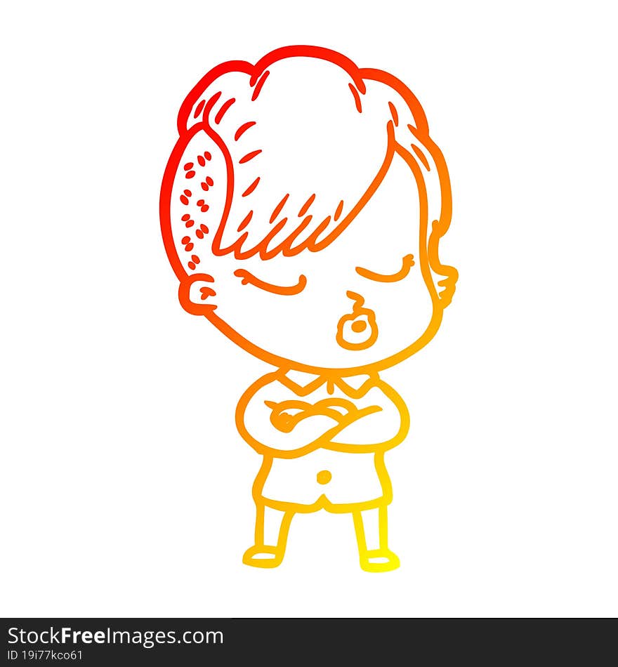 warm gradient line drawing cartoon pretty hipster girl