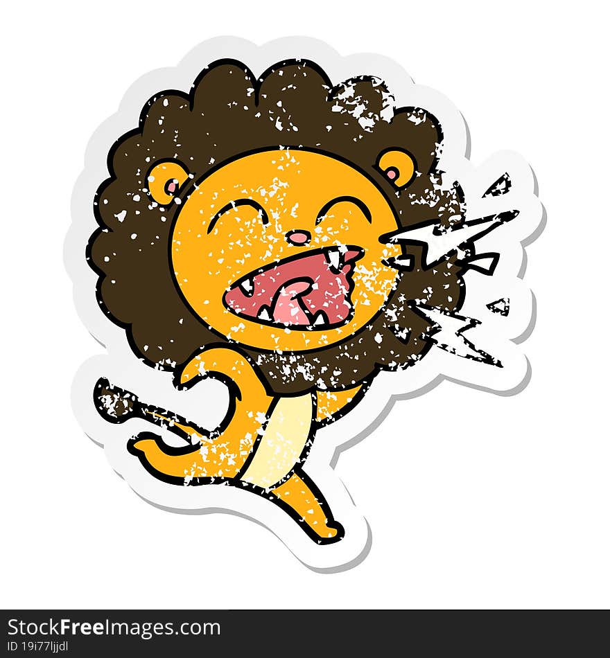 Distressed Sticker Of A Cartoon Running Lion