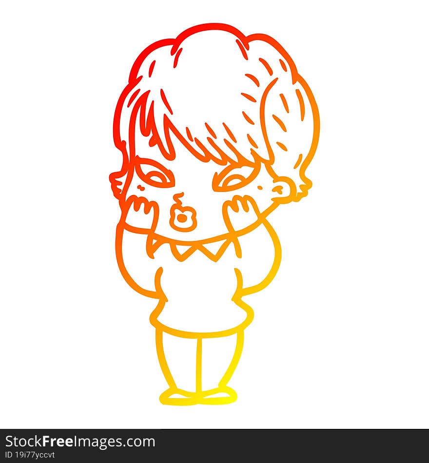 warm gradient line drawing of a cartoon woman