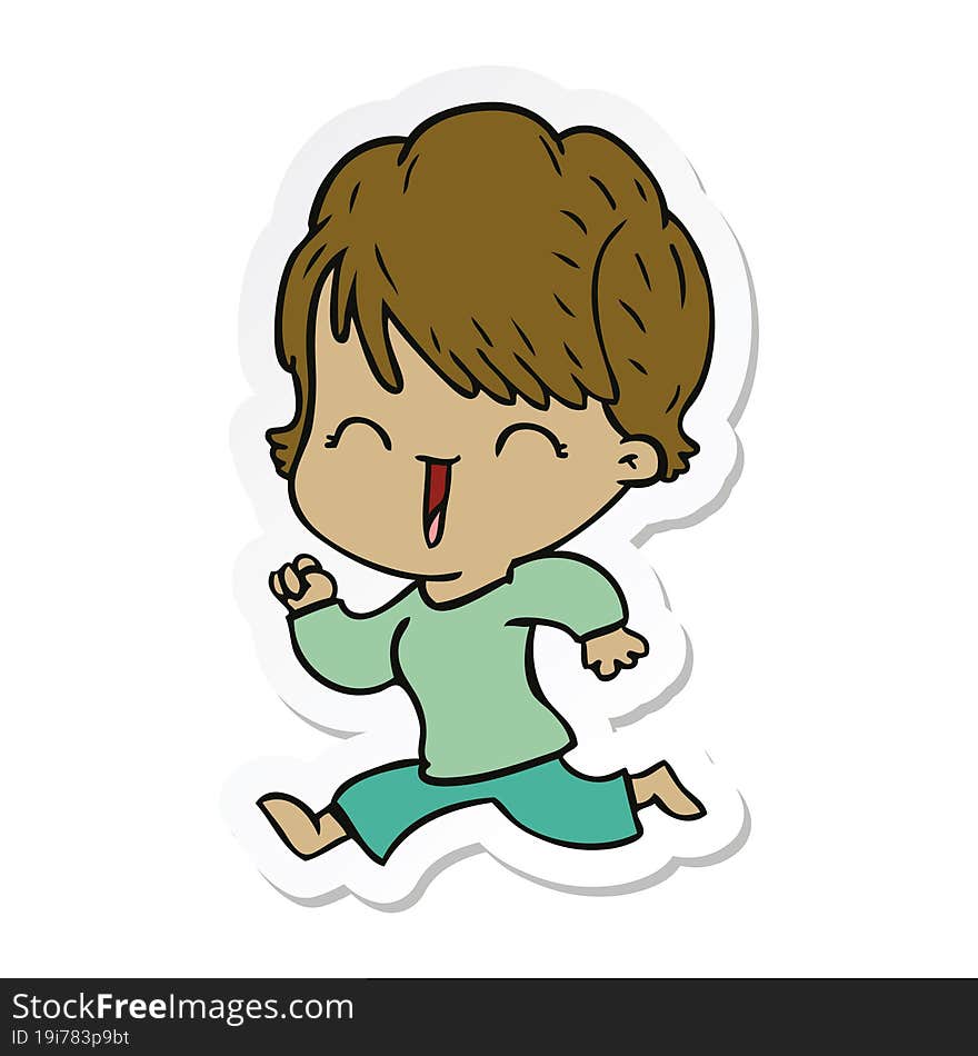 Sticker Of A Cartoon Laughing Woman