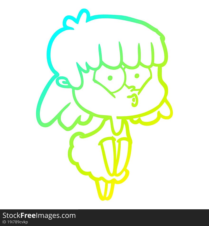 cold gradient line drawing cartoon whistling girl