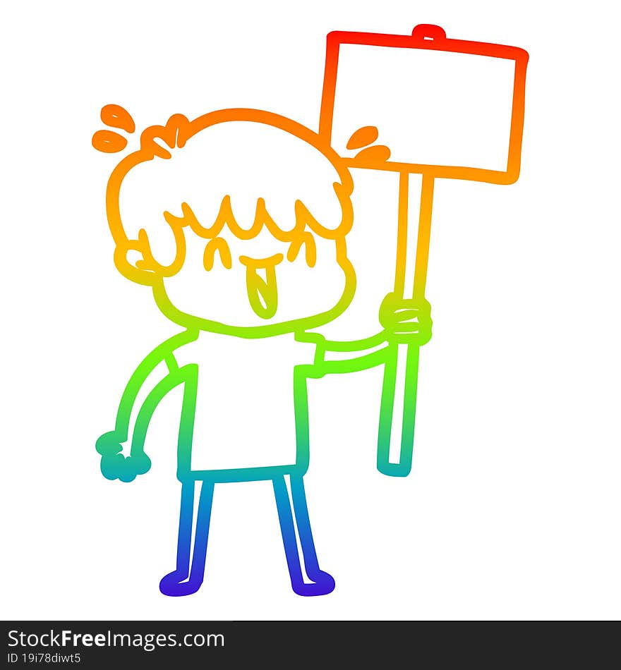 rainbow gradient line drawing cartoon laughing boy