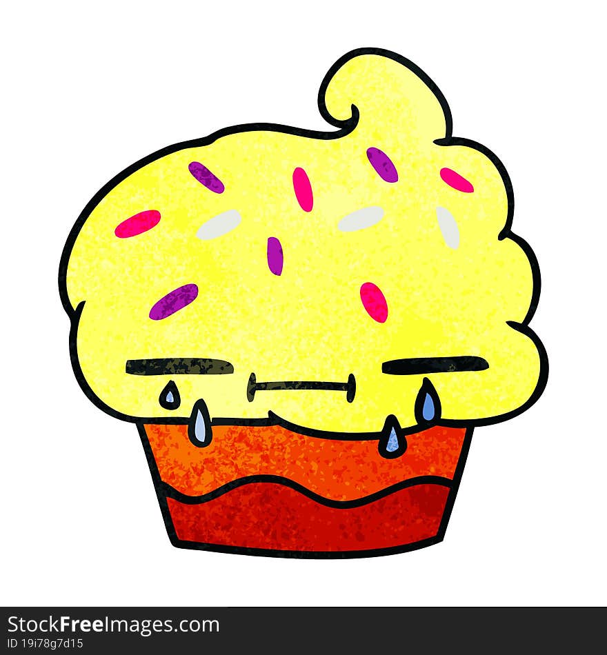 Textured Cartoon Of A Crying Cupcake