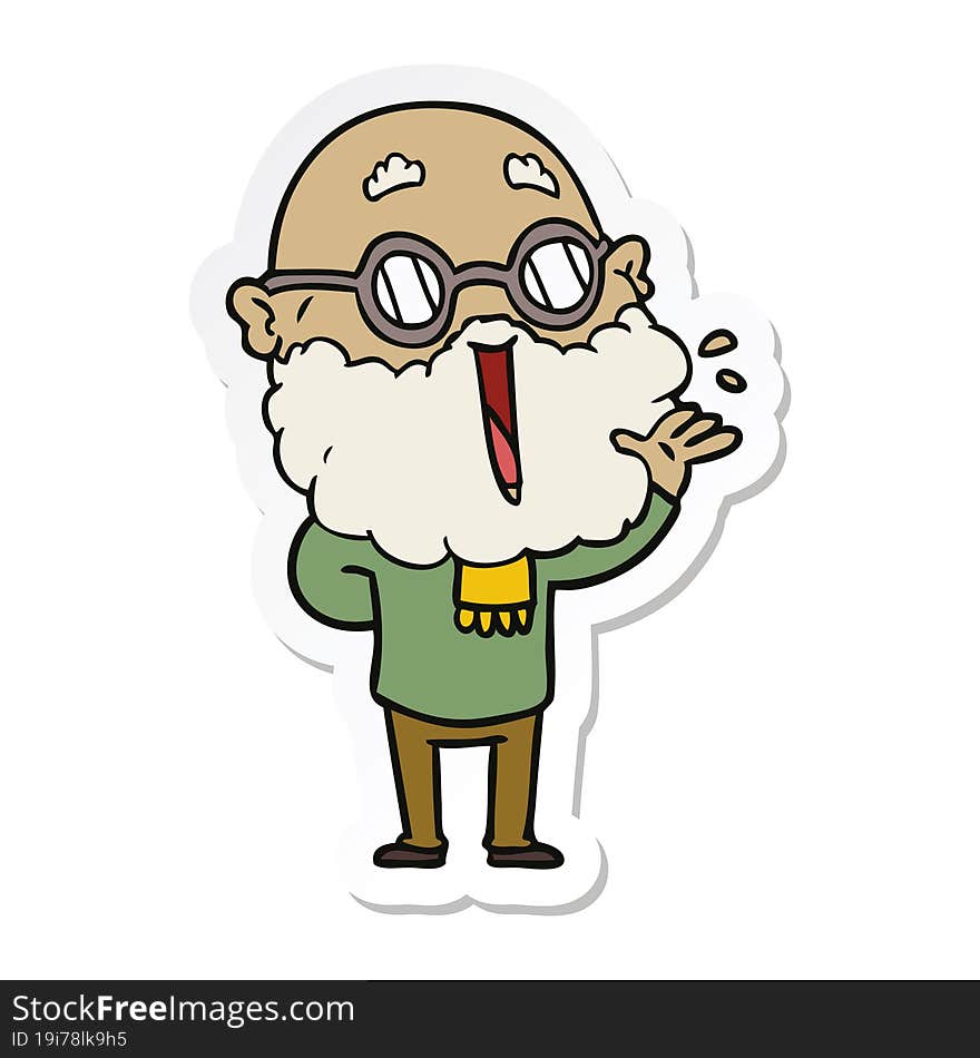 sticker of a cartoon joyful man with beard