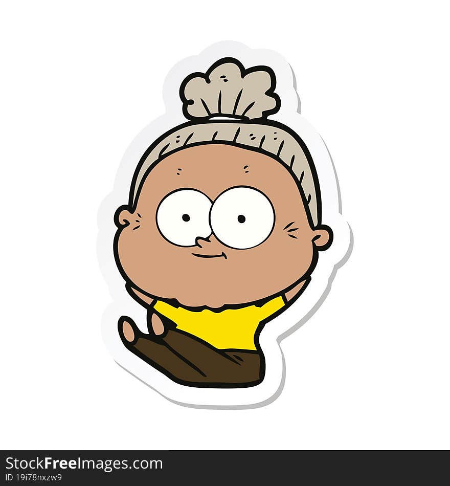 sticker of a cartoon happy old woman