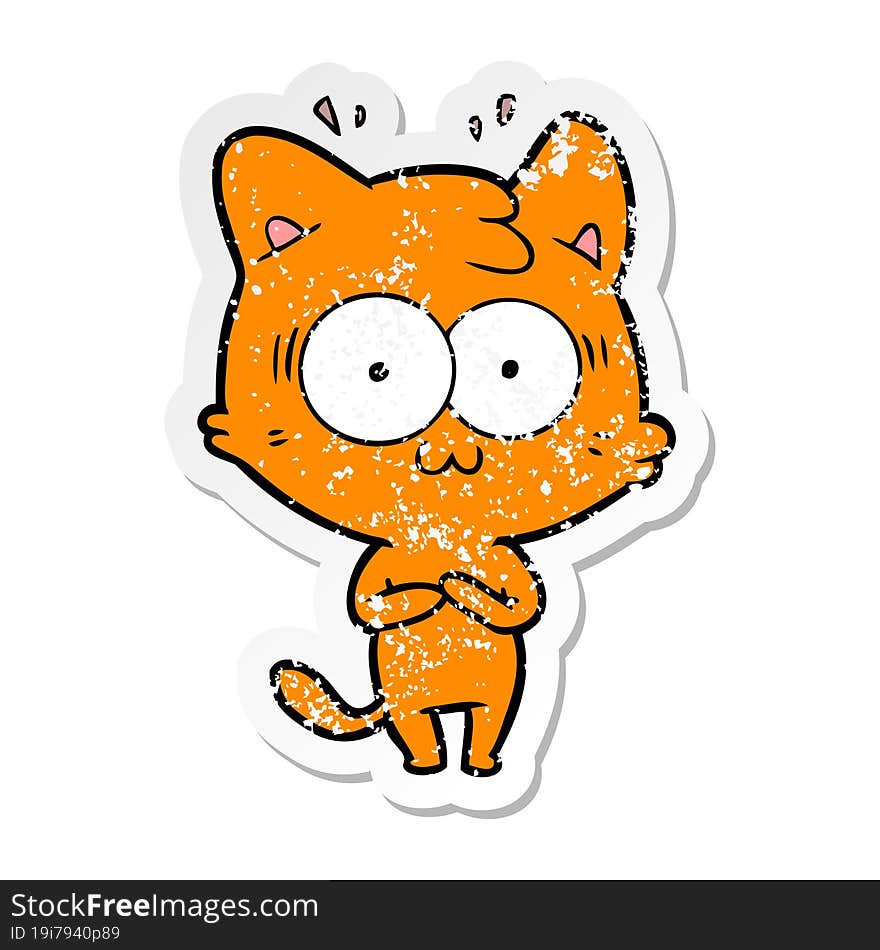 distressed sticker of a cartoon surprised cat